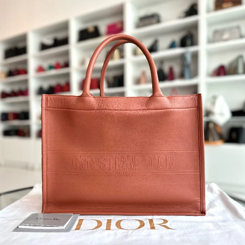 Trendsetting Christian Dior crossbody bags with a colorful strapBook Tote Medium Smooth Calfskin Brown Top Handle Bag