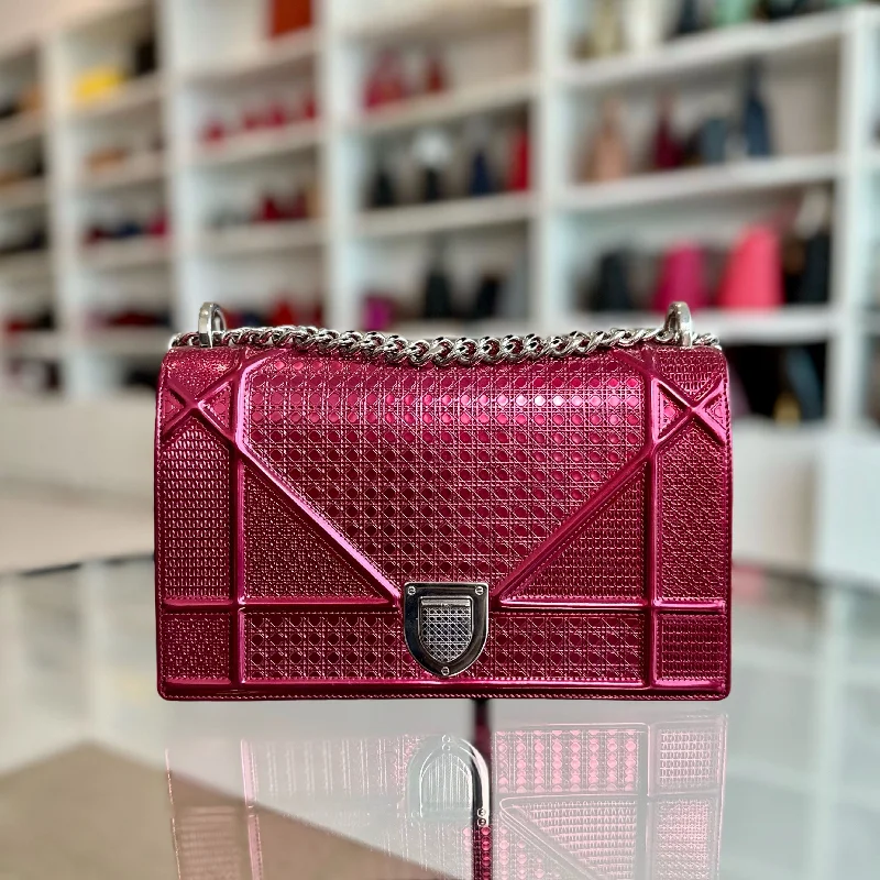 Christian Dior handbags with a removable shoulder strap for versatilityDiorama Medium Metallic Ama Micro-Cannage Pink SHW