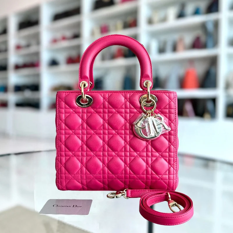 Trendsetting Christian Dior crossbody bags with a colorful strapLady Medium Cannage Lambskin Hot Pink GHW