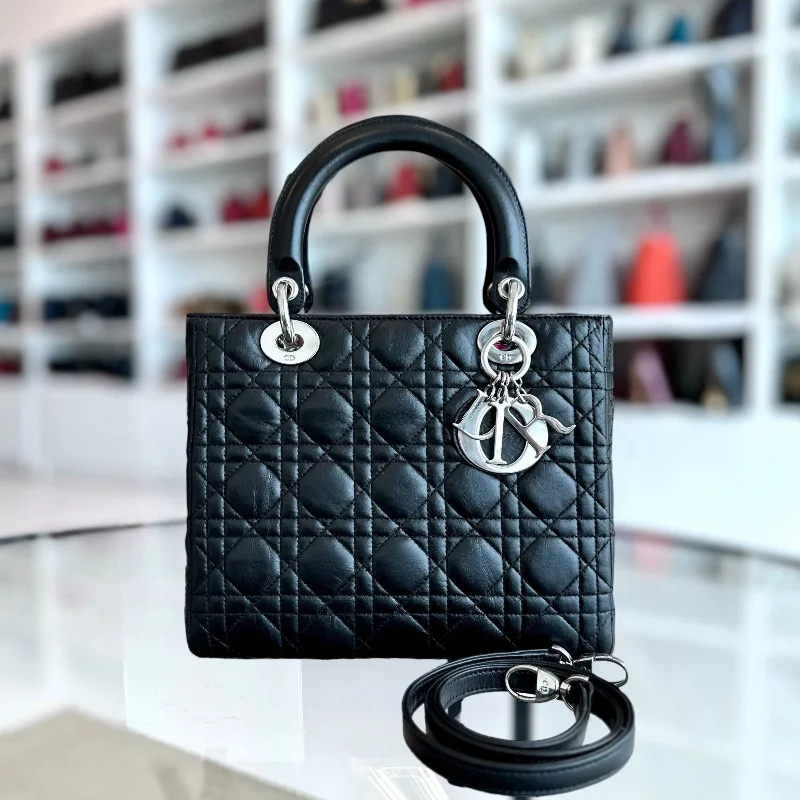 High - fashion Christian Dior bags with a geometric patternLady Medium Vintage Cannage Lambskin Black SHW