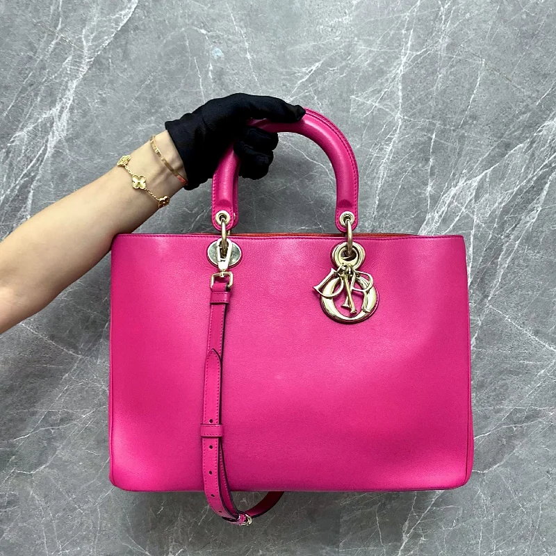 Christian Dior crossbody bags with a front - flap pocket for easy access*Fit Laptop* Diorissimo Large Smooth Calfskin Hot Pink GHW