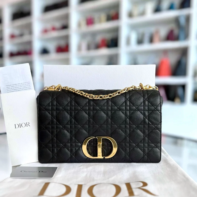 High - fashion Christian Dior bags with a geometric pattern*Full Set, Receipt* Caro Large Cannage Calfskin Black GHW