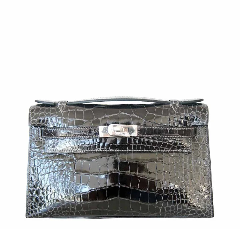 Hermès Alligator Kelly Pochette Mini Bag Graphite Gray