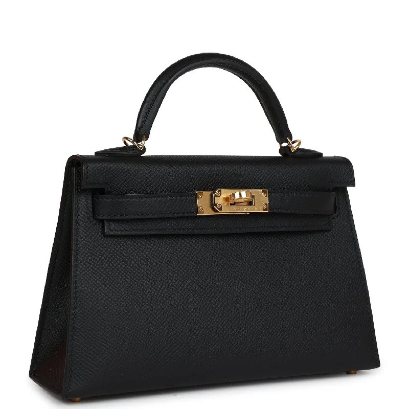 Hermes Kelly Sellier 20 Black Epsom Gold Hardware