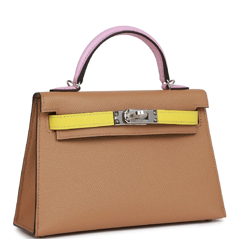 Hermes Kelly Sellier 20 Tri-Color Chai, Lime and Mauve Sylvestre Epsom Palladium Hardware