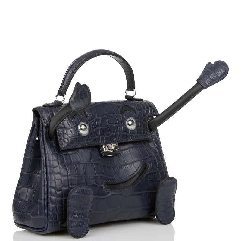 Hermes  "Quelle Idolle" Kelly Doll Bleu Indigo Matte Alligator Palladium Hardware