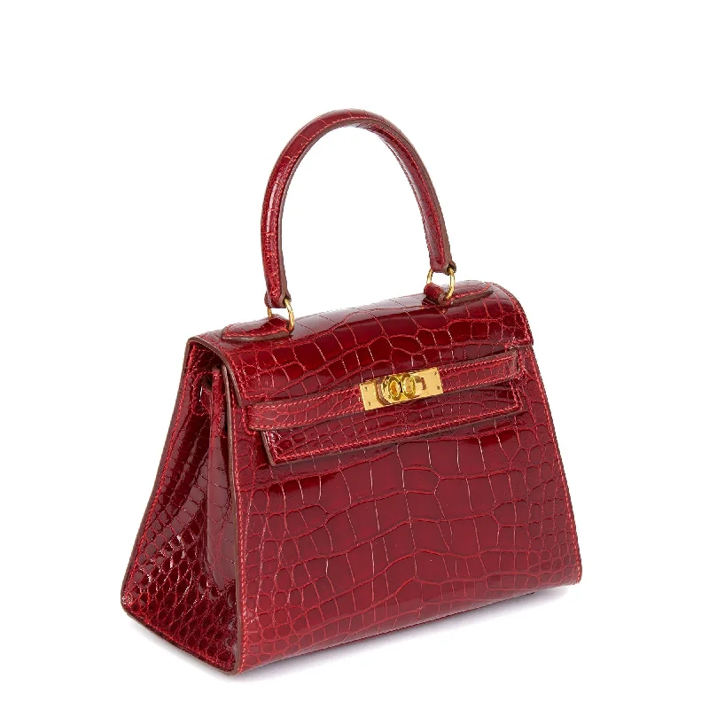 Hermes Rouge Sellier Shiny Alligator Vintage Kelly 20cm Sellier Shoulder Bag