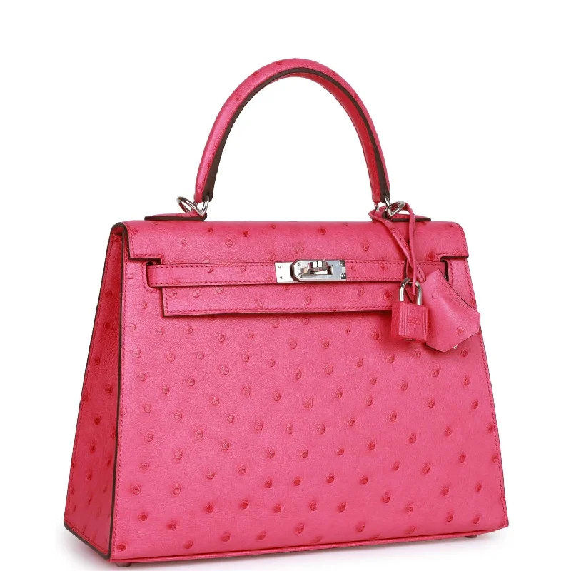 Hermes Special Order (HSS) Kelly Sellier 25 Rose Tyrien Verso Ostrich Palladium Hardware - Payment 1