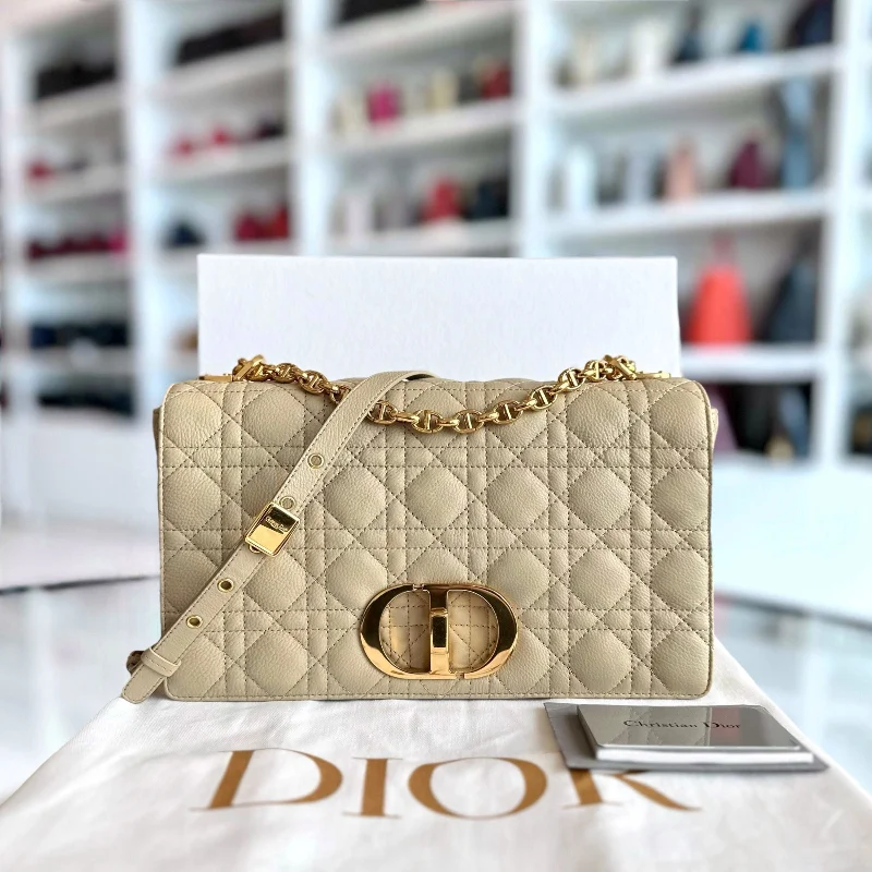 Christian Dior tote bags with a double - handle and shoulder - strap option*Year 2022* Caro Large Flap Cannage Grained Calfskin Beige GHW